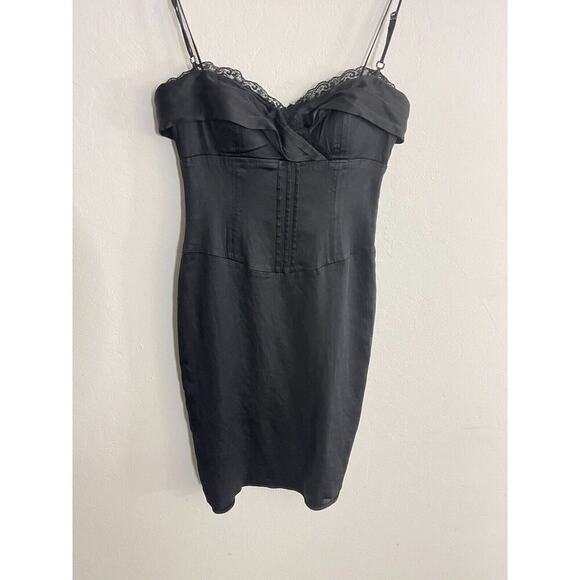 Laundry Design Vintage Y2K Little Black Dress sz 0 XS Babydoll Lace Trim Empire - Picture 4 of 9